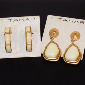 Lot 2 New Pairs $67 Signed T Tahari Gold & Cream Earrings Bundle. Parisian & TOC